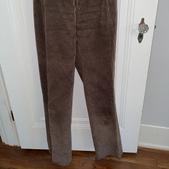 Berle dark brown cotton corduroy pleat front pants - Picture 3 of 9